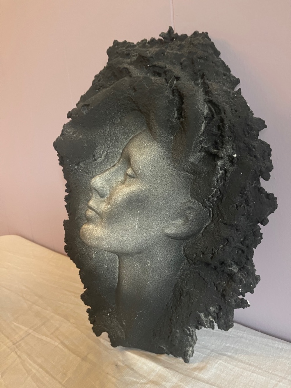 Sand art Contemporary Black Resin Face Sculpture - Profile Art Accent 1994